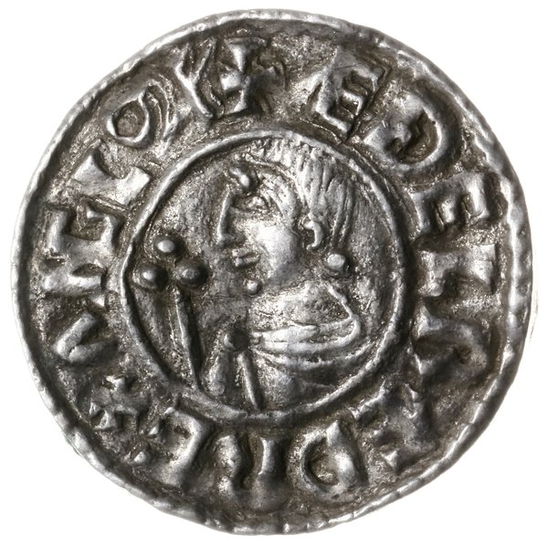 denar typu crux, 991-997, mennica Exeter, mincerz Luda