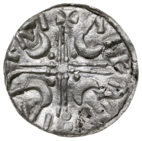 denar, mennica Lund; Aw: Chrystus siedzący na tr
