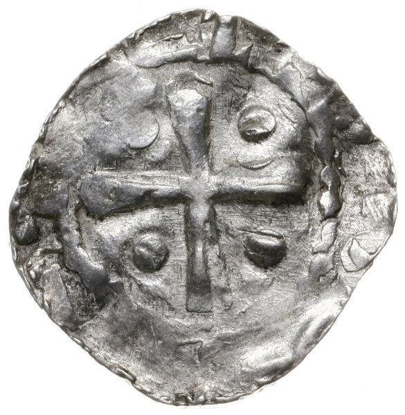 denar 990-1024; Krzyż z kulkami w kątach / W roz