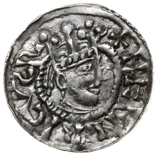 denar 1002-1024; Głowa króla w koronie w prawo /