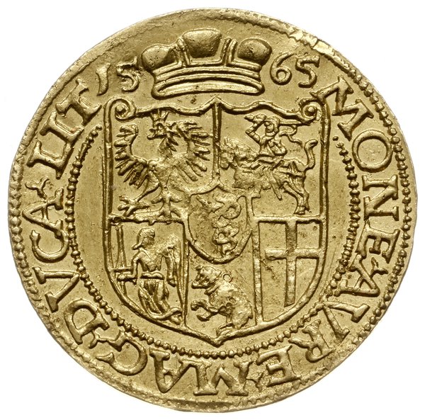 dukat 1565, Wilno; Aw: Głowa króla w prawo z kor