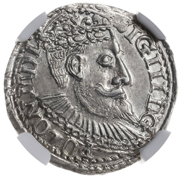 trojak 1598, Olkusz; duża głowa króla z długą br