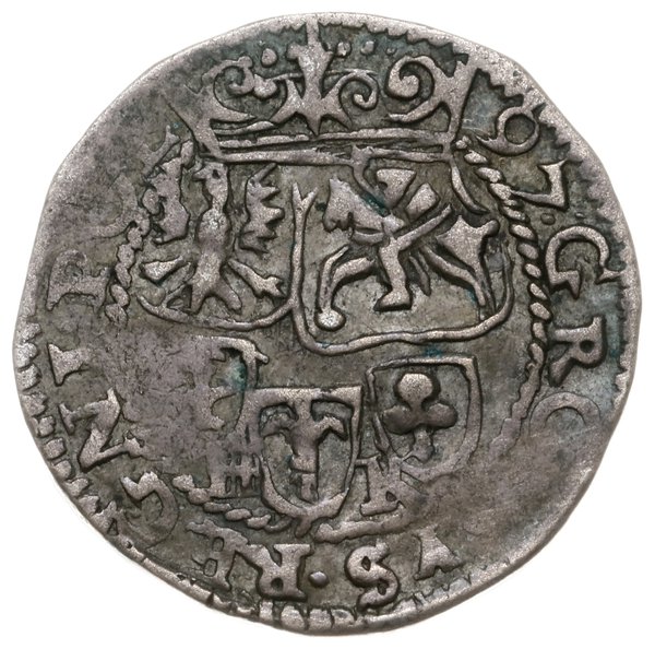 grosz 1597, Poznań; popiersie króla w koronie, p