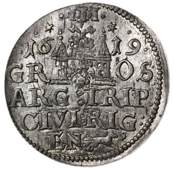 trojak 1619, Ryga; odmiana z tutulaturą SIG III,