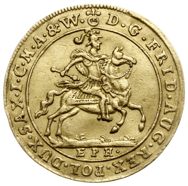 dukat 1702, Lipsk; Aw: Król na koniu w zbroi i h