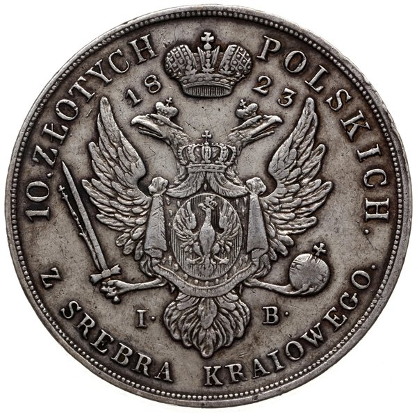 10 złotych 1823 IB, Warszawa; Aw: Głowa cara w p