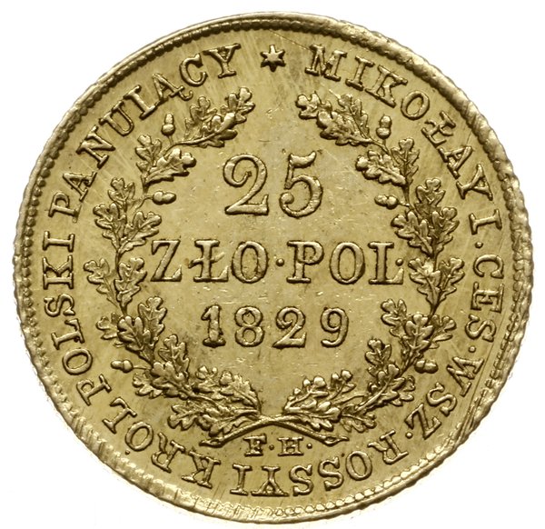 25 złotych 1829 FH, Warszawa; Aw: Głowa cara w p