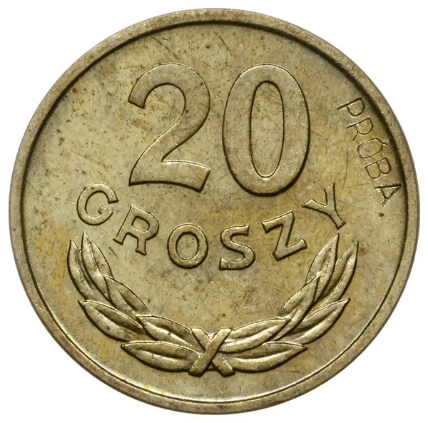 20 groszy 1957, Warszawa; nominał 20, wklęsły na