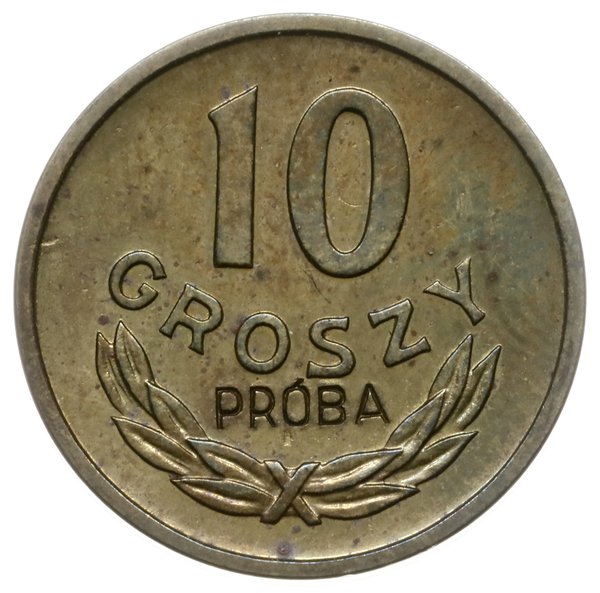 10 groszy 1949, Warszawa; nominał 10, wklęsły na