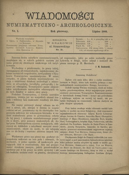 Wiadomości Numizmatyczno-Archeologiczne tom I (1