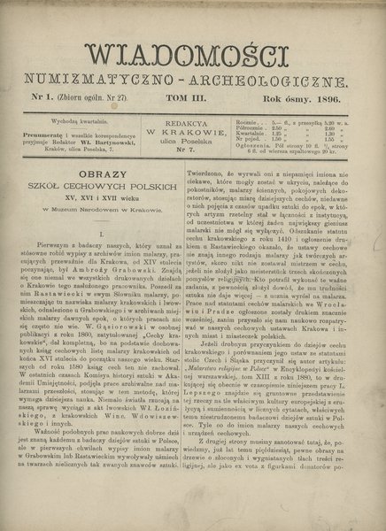 Wiadomości Numizmatyczno-Archeologiczne tom III (1896-1898), Kraków, 504 strony, kompletny tom, brak strony  tytułowej i spisu treści, nieprawiony, bardzo ładnie zachowany