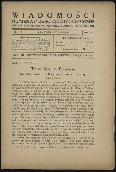 Wiadomości Numizmatyczno-Archeologiczne (1922), Kraków, zeszyt 1-12, 132 strony + II tablice, format B5,  całość nieoprawiona, ładnie zachowane