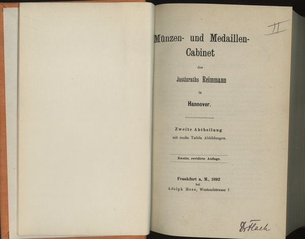 Adolph Hess, Münzen- und Medaillen- Cabinet des Justizraths Reimmann in Hannover, Zweite Abtheilung