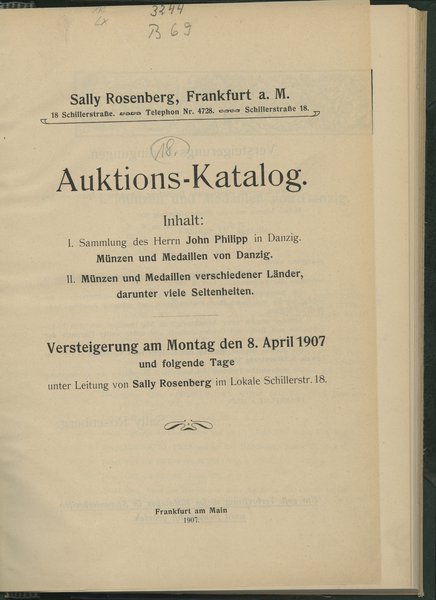 Sally Rosenberg, Auktions-Katalog 8 April 1907