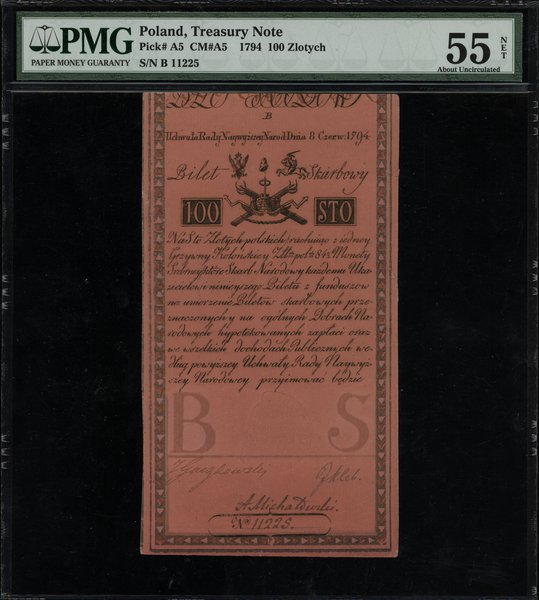 100 złotych polskich 8.06.1794; seria B, numerac