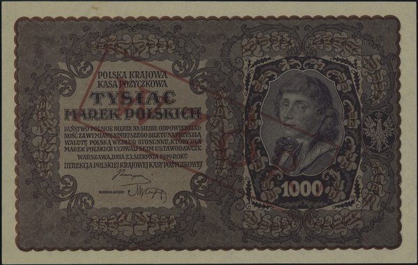 1.000 marek polskich 23.08.1919, czerwony nadruk WZÓR w ramce, seria II-B 717452