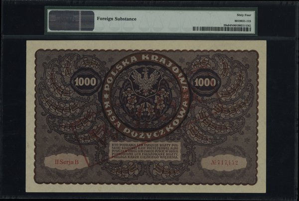 1.000 marek polskich 23.08.1919, czerwony nadruk WZÓR w ramce, seria II-B 717452