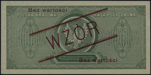 1.000.000 marek polskich 30.08.1923, czerwony nadruk Bez wartości / WZÓR / Bez wartości, seria  C 0012345 / C 6789000