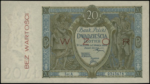 20 złotych 1.03.1926, czerwony poziomy nadruk WZ