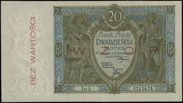 20 złotych 1.03.1926, czerwony poziomy nadruk WZ
