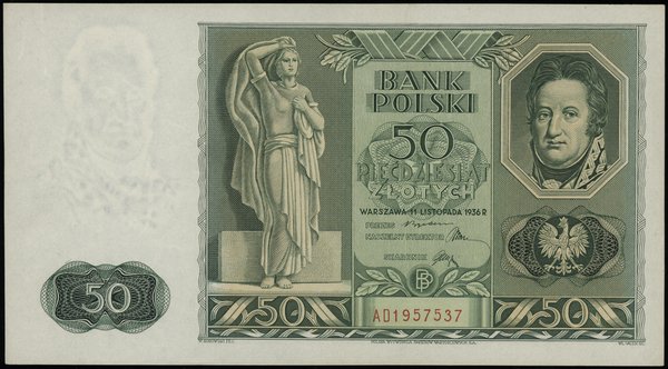 50 złotych 11.11.1936, seria AD, numeracja 1957537