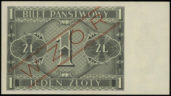 1 złoty 1.10.1938, czerwony ukośny nadruk “WZÓR”