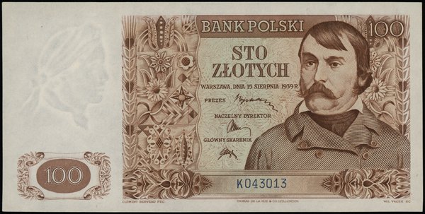 100 złotych 15.08.1939, seria K 043013