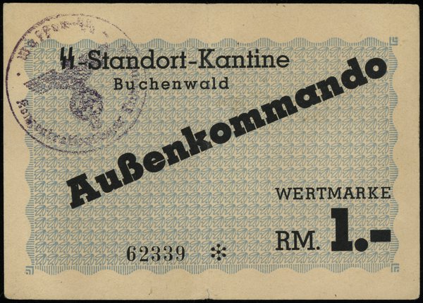bon na 1 markę bez daty (1944), numeracja 62339, ze stemplem Waffen-SS / Konzentrationslager Buchenwald /  18