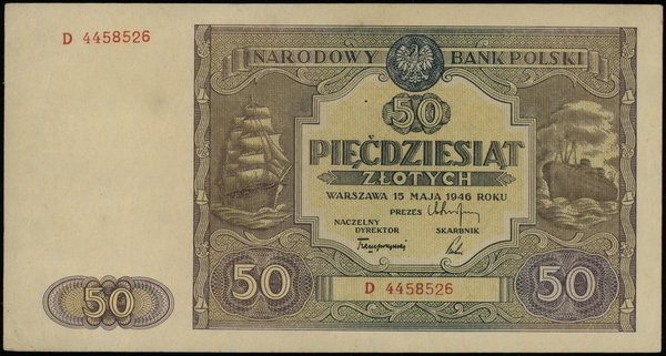 50 złotych 15.05.1946, seria D 4458526; Lucow 11