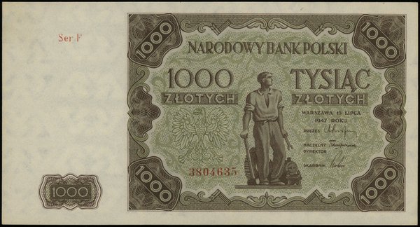1.000 złotych 15.07.1947, seria F 3804635; Lucow