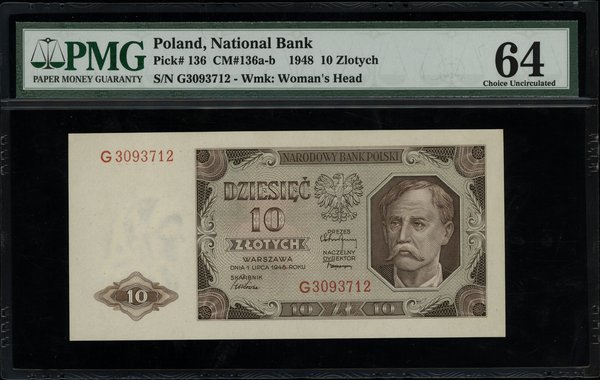 10 złotych 1.07.1948, seria G 3093712; Lucow 125