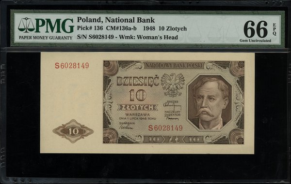 10 złotych 1.07.1948, seria S 6028149; Lucow 125