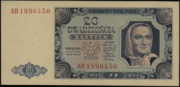 20 złotych 1.07.1948, seria AH 1896450; Lucow 12