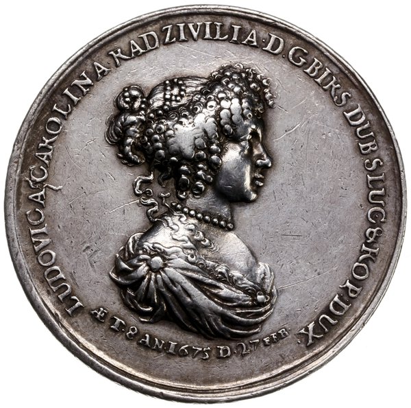 medal z 1675 r. nieznanego autorstwa wybity z okazji osierocenia Ludwiki Karoliny Radziwiłłówny