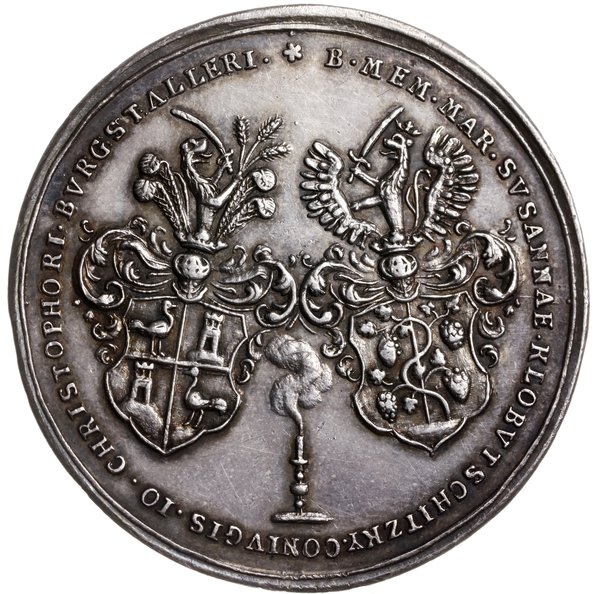 medal pośmiertny z 1748 r. nieznanego autorstwa, wybity z okazji śmierci Marii Zuzanny Klobuszyckiej,  żony Jana Krzysztofa Burgstallera