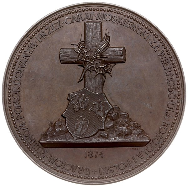 medal z 1874 r. autorstwa Ernesta Paulina Tasseta, wybity dla upamiętnienia Rusinów zamordowanych  przez carat