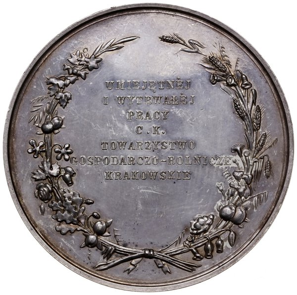 medal nagrodowy bez daty (z lat 1847-1882), autorstwa Karola Radnitzky’ego, wybity nakładem  Cesarsko-Królewskiego Towarzystwa Gospodarczo-Rolniczego Krakowskiego