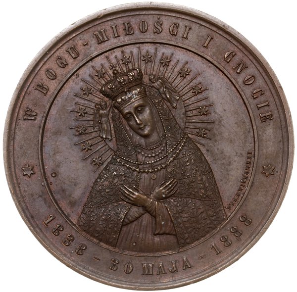 medal z 1888 r. autorstwa F. Witkowskiego, wybity na pamiątkę złotego wesela Bronisława i Karoliny  ze Sławoszewskich Skarżyńskich