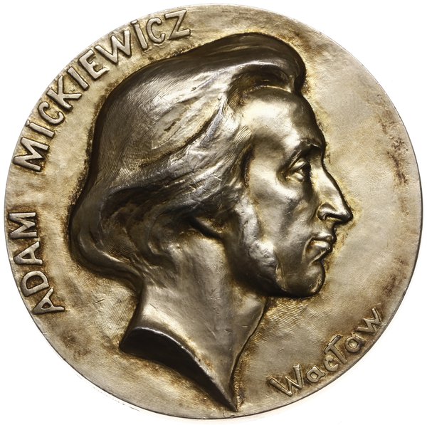 medal z 1898 roku autorstwa Wacława Szymanowskiego, wykonany z okazji odsłonięcia pomnika  Adama Mickiewicza w Krakowie