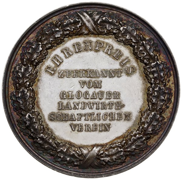 medal nagrodowy z 2. połowy XIX w. autorstwa Loosa, wybity nakładem Głogowskiego Związku Rolniczego
