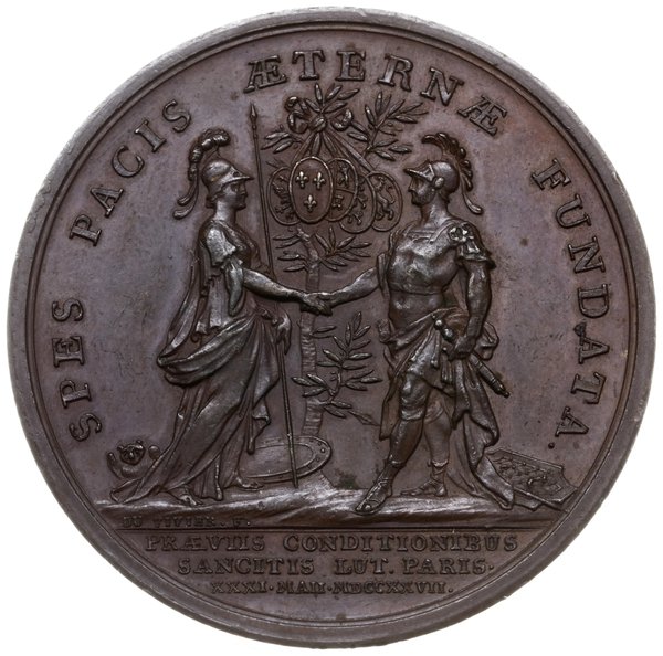 medal z 1727 r. autorstwa Jeana du Viviera, wybity z okazji pokoju paryskiego