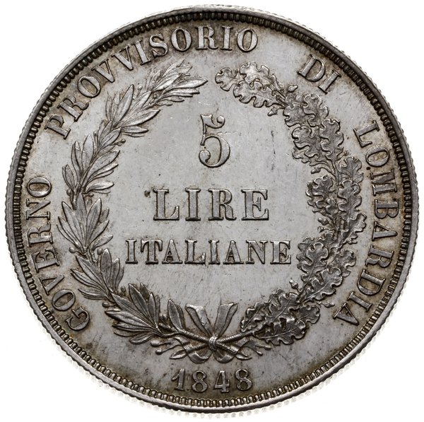 5 lirów (scudo) 1848 M, Mediolan