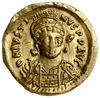 solidus 518-522, Konstantynopol; Aw: Popiersie cesarza z włócznią i tarczą na wprost, D N IVSTINVS..