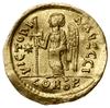 solidus 518-522, Konstantynopol; Aw: Popiersie cesarza z włócznią i tarczą na wprost, D N IVSTINVS..