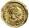 solidus 522-527, Konstantynopol; Aw: Popiersie cesarza z włócznią i tarczą na wprost, D N IVSTINIA..