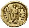 solidus 522-527, Konstantynopol; Aw: Popiersie cesarza z włócznią i tarczą na wprost, D N IVSTINIA..