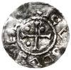 denar 948-955, mincerz Aljan; Krzyż z trzema kulkami w kątach / Dach kaplicy, pod nim ELLIN; Hahn ..