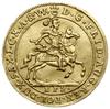 dukat 1702, Lipsk; Aw: Król na koniu w zbroi i hełmie zdobionym kitą, trzymający buławę w ręku, w ..