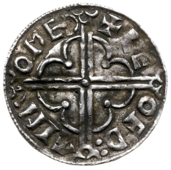 denar typu quatrefoil, 1018-1035, mennica Peterborough, mincerz Leofdaeg