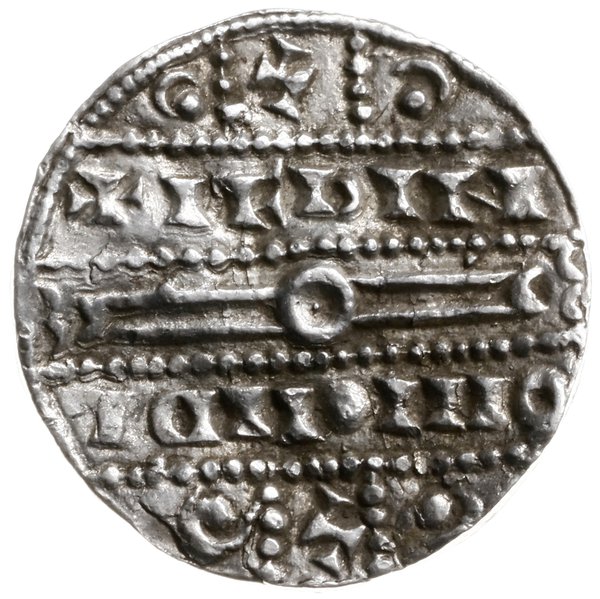 denar, mennica Roskilde; Aw: Cztery łuki tworząc